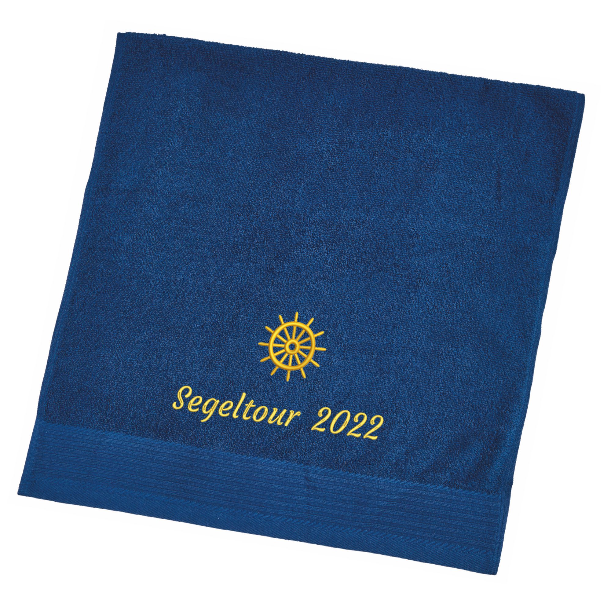 Saunatuch mit Namen und Motiv bestickt - Farbe: navy - Größe 100x210cm - Personalisiertes Handtuch für Erwachsene als Geschenk für Sauna oder Liege