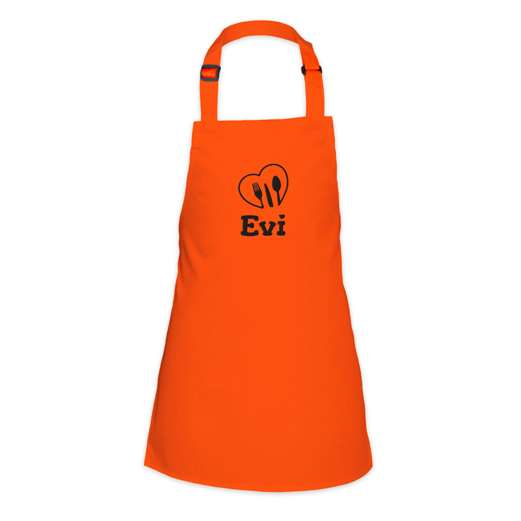 Kinderschürze Kochschürze mit Namen und Motiv bestickt - Farbe: orange - Größe 48x63cm für Kinder 5-10 Jahre zum Kochen Backen und Basteln